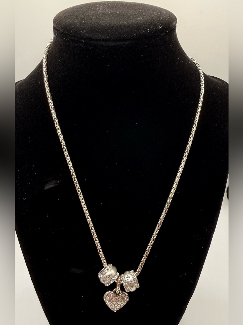 Brighton Daughter Crystal Heart Charm Necklace Silver Tone